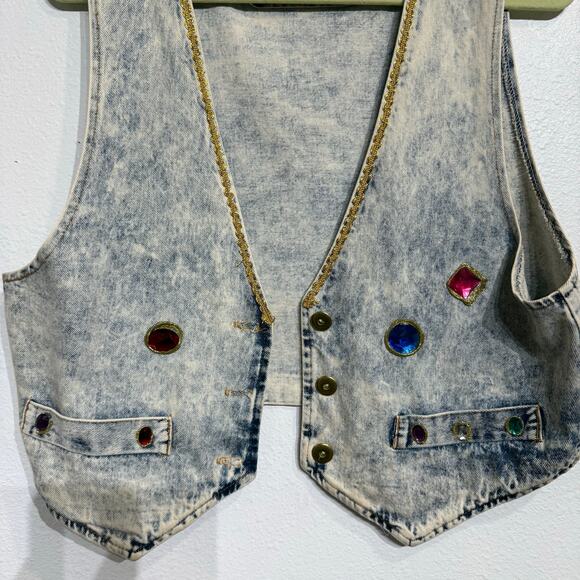 Centz Denim Acid Wash Embellished Vintage Button Up Vest Sz M - Picture 4 of 11